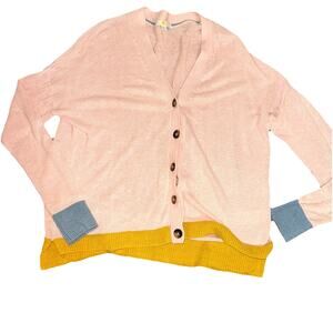Boden Linen Button Front Cardigan Sweater Women's Color Block sz 6 High Low